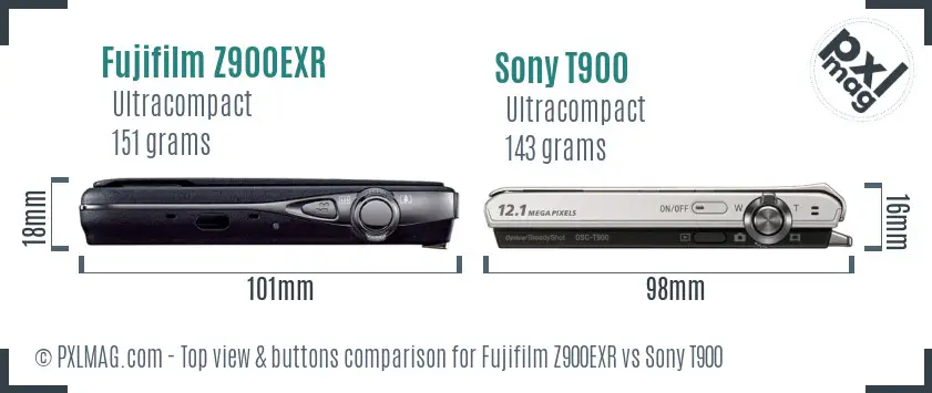 Fujifilm Z900EXR vs Sony T900 top view buttons comparison