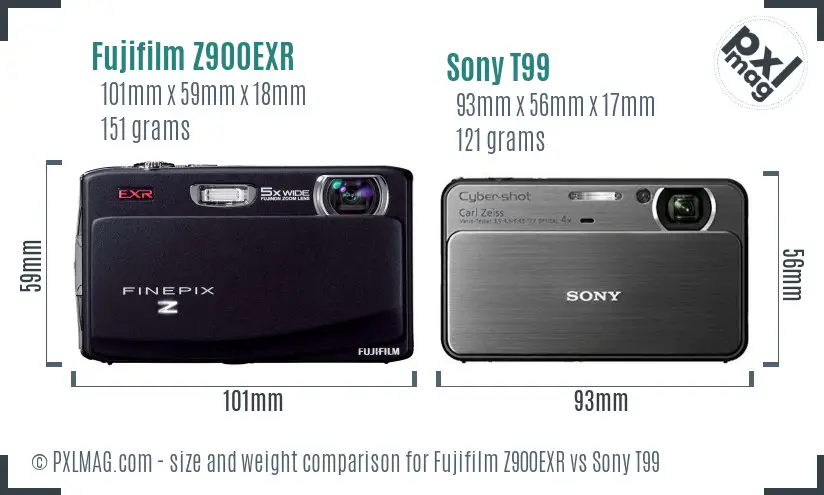 Fujifilm Z900EXR vs Sony T99 size comparison
