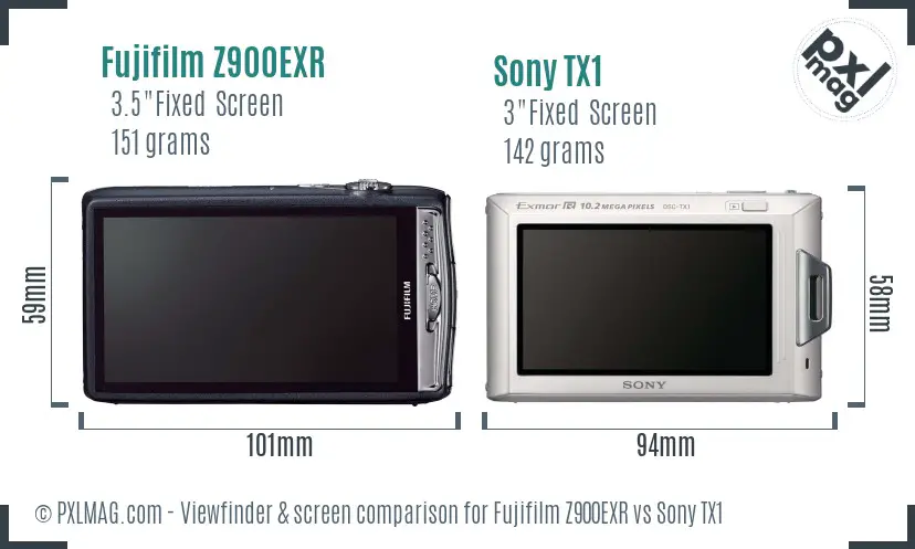 Fujifilm Z900EXR vs Sony TX1 Screen and Viewfinder comparison