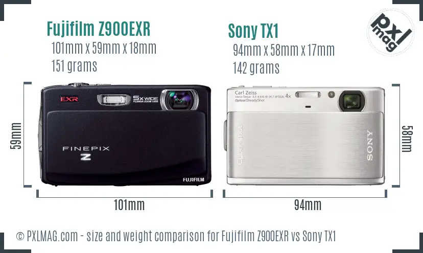 Fujifilm Z900EXR vs Sony TX1 size comparison