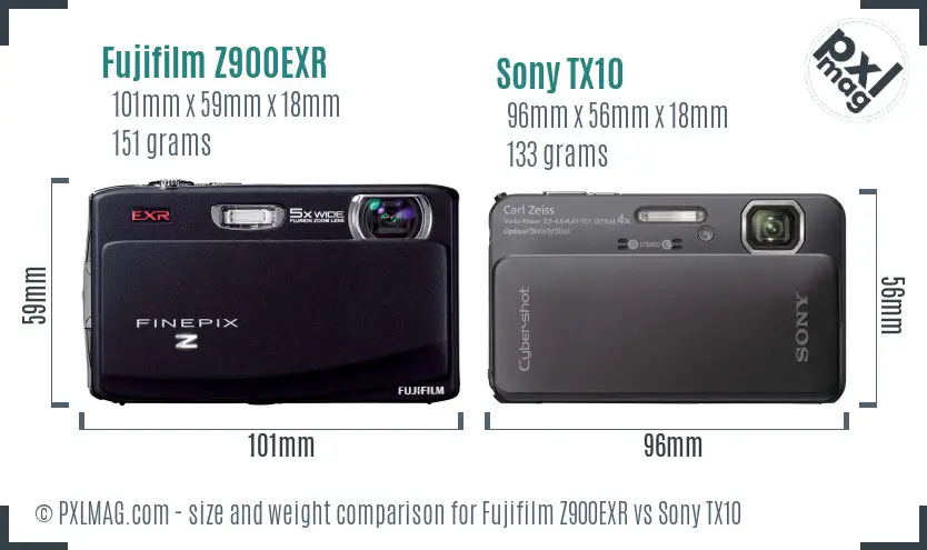 Fujifilm Z900EXR vs Sony TX10 size comparison Fujifilm Z900EXR vs Sony TX10 size comparison