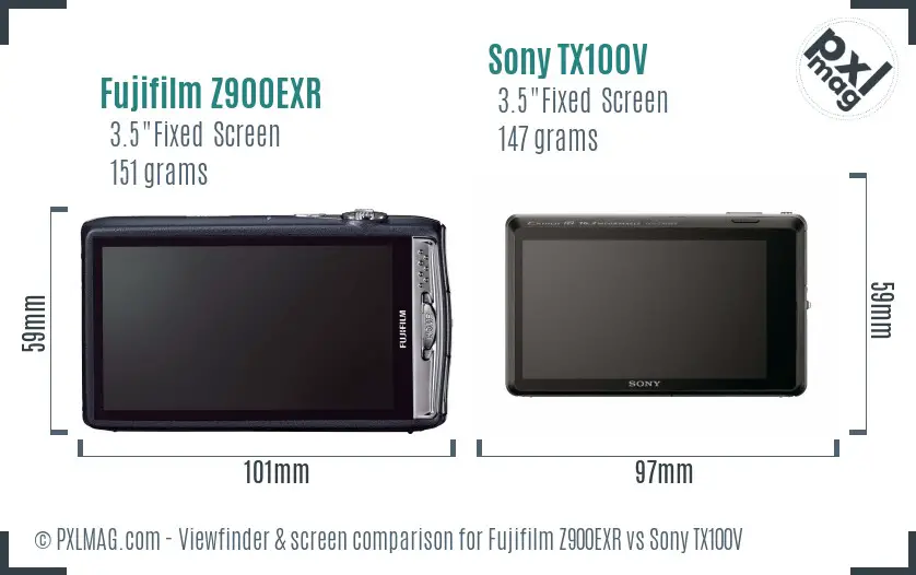 Fujifilm Z900EXR vs Sony TX100V Screen and Viewfinder comparison