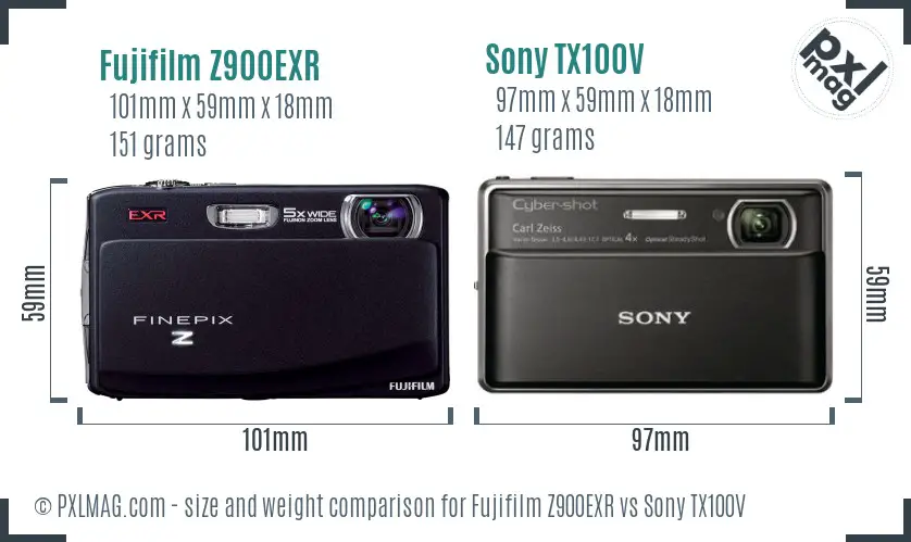 Fujifilm Z900EXR vs Sony TX100V size comparison