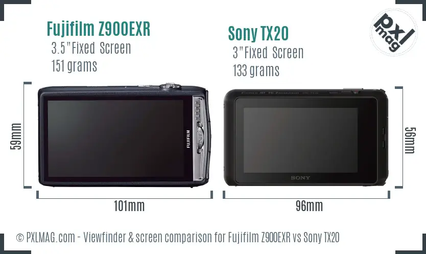 Fujifilm Z900EXR vs Sony TX20 Screen and Viewfinder comparison
