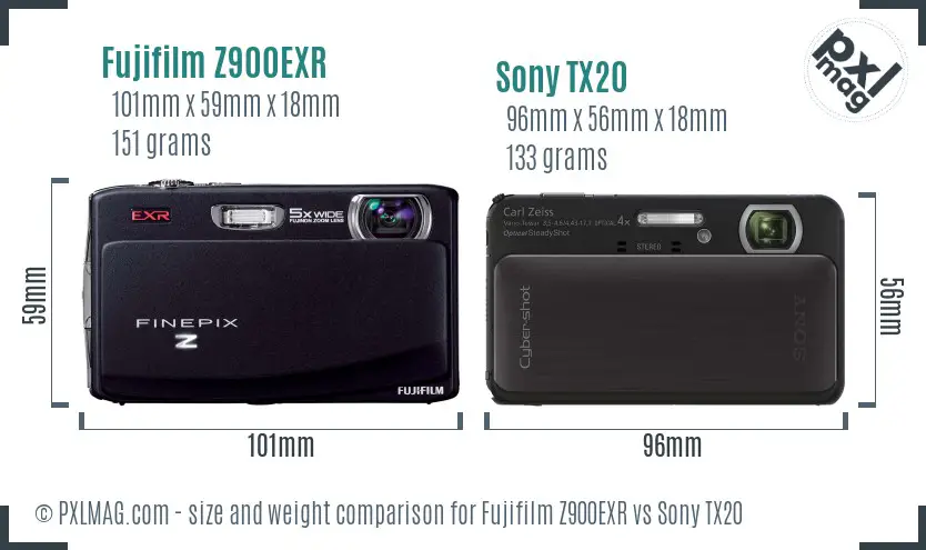 Fujifilm Z900EXR vs Sony TX20 size comparison