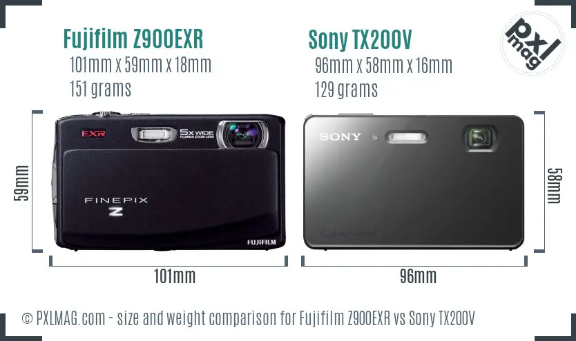 Fujifilm Z900EXR vs Sony TX200V size comparison