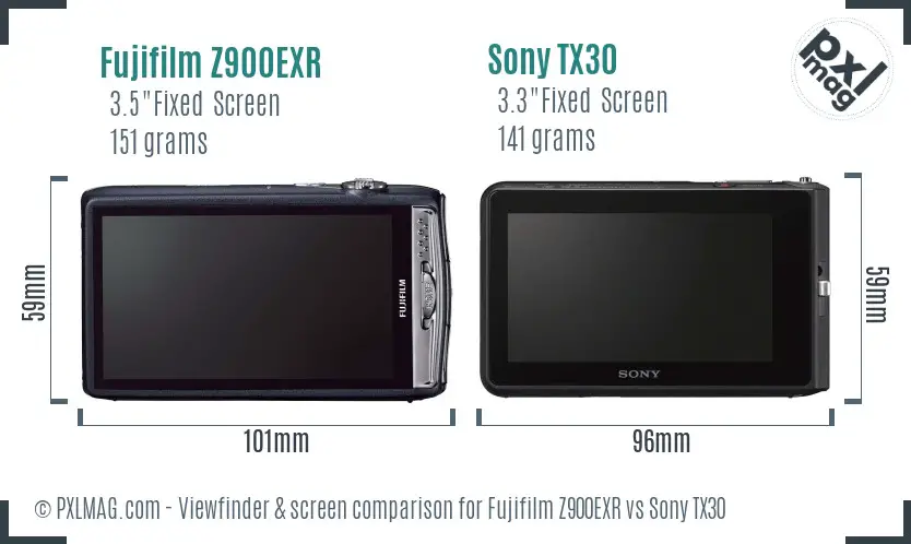 Fujifilm Z900EXR vs Sony TX30 Screen and Viewfinder comparison