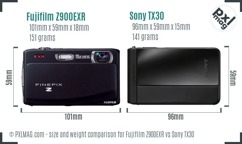 Fujifilm Z900EXR vs Sony TX30 size comparison