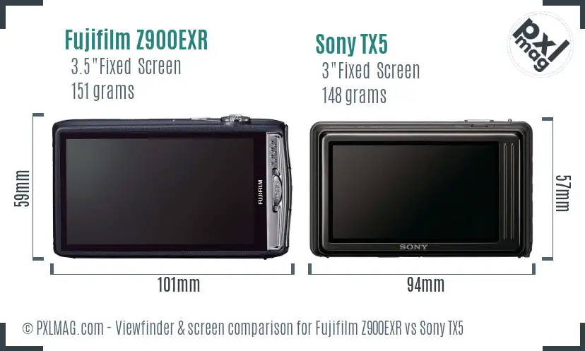 Fujifilm Z900EXR vs Sony TX5 Screen and Viewfinder comparison