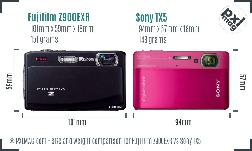 Fujifilm Z900EXR vs Sony TX5 size comparison