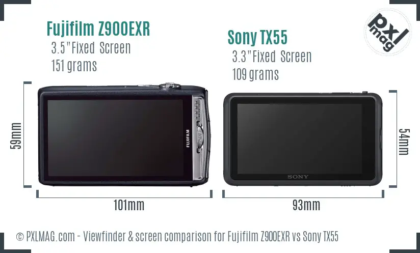 Fujifilm Z900EXR vs Sony TX55 Screen and Viewfinder comparison