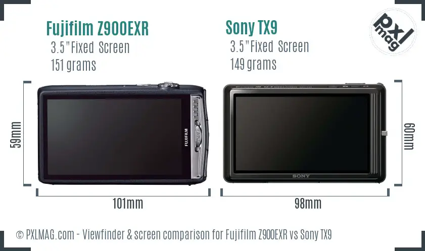 Fujifilm Z900EXR vs Sony TX9 Screen and Viewfinder comparison