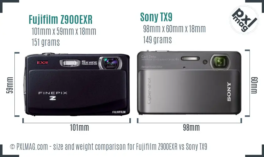 Fujifilm Z900EXR vs Sony TX9 size comparison