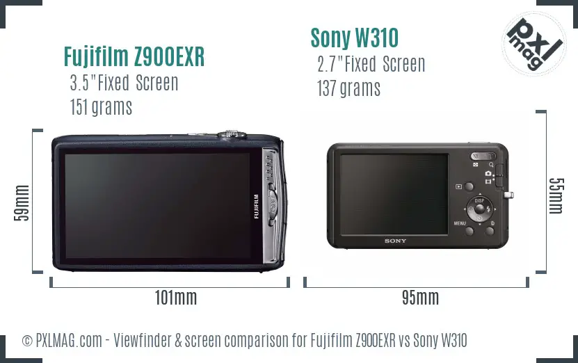Fujifilm Z900EXR vs Sony W310 Screen and Viewfinder comparison