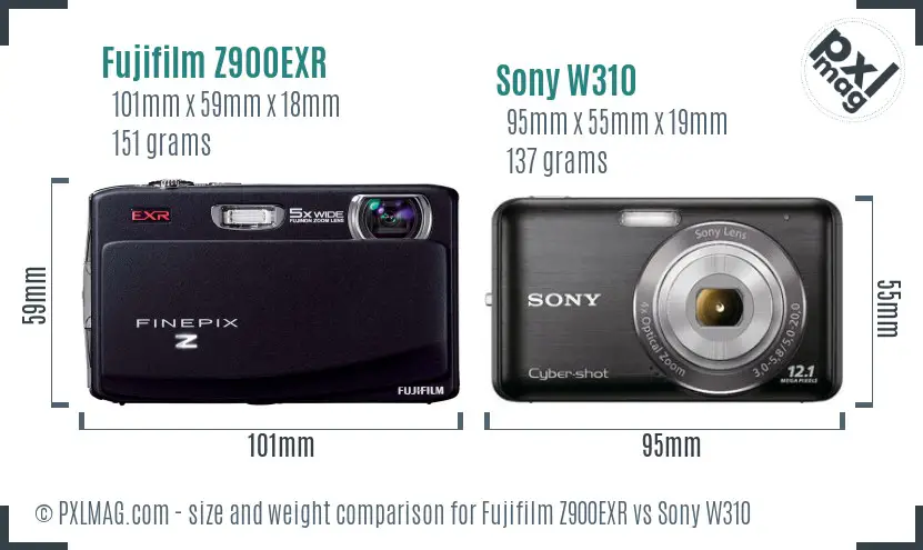 Fujifilm Z900EXR vs Sony W310 size comparison