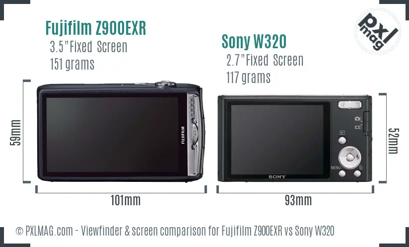Fujifilm Z900EXR vs Sony W320 Screen and Viewfinder comparison
