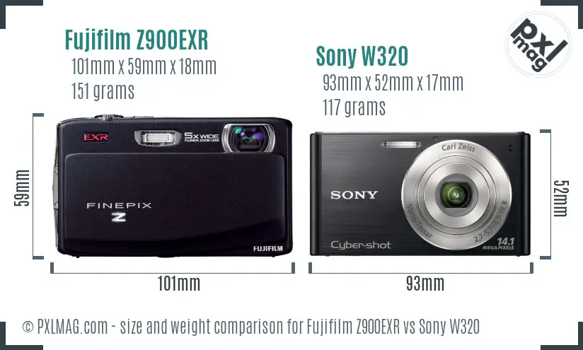 Fujifilm Z900EXR vs Sony W320 size comparison