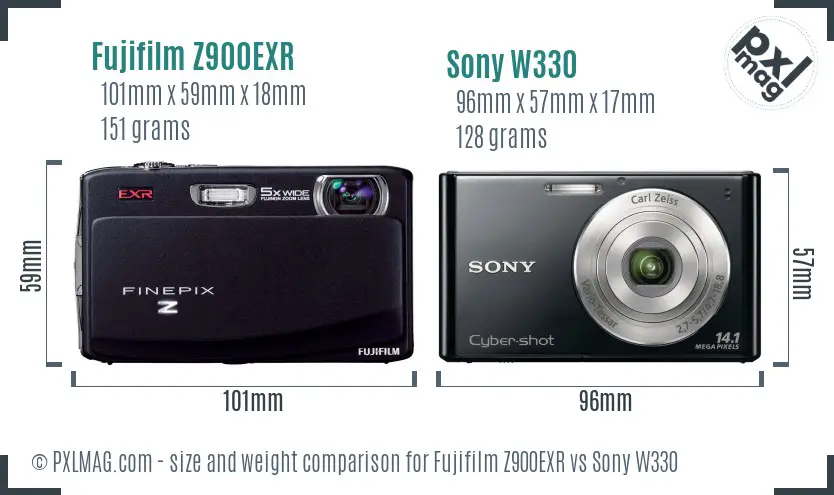 Fujifilm Z900EXR vs Sony W330 size comparison