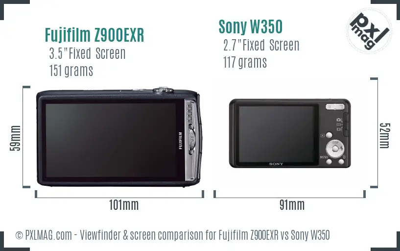 Fujifilm Z900EXR vs Sony W350 Screen and Viewfinder comparison