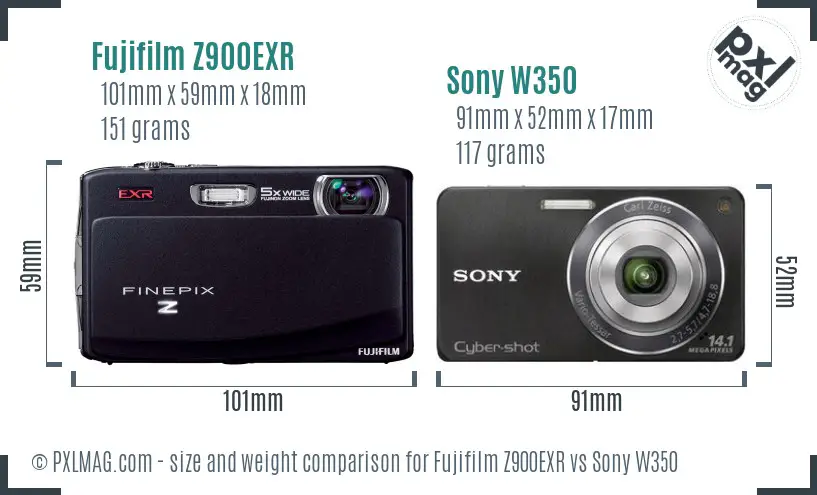 Fujifilm Z900EXR vs Sony W350 size comparison