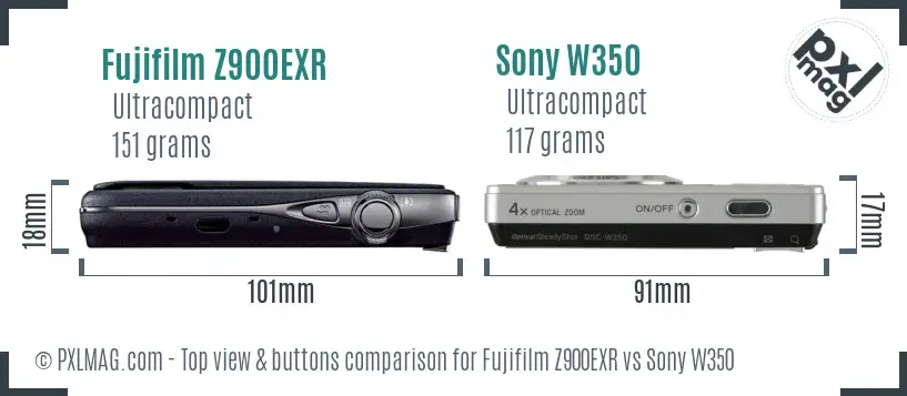 Fujifilm Z900EXR vs Sony W350 top view buttons comparison