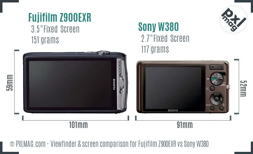 Fujifilm Z900EXR vs Sony W380 Screen and Viewfinder comparison