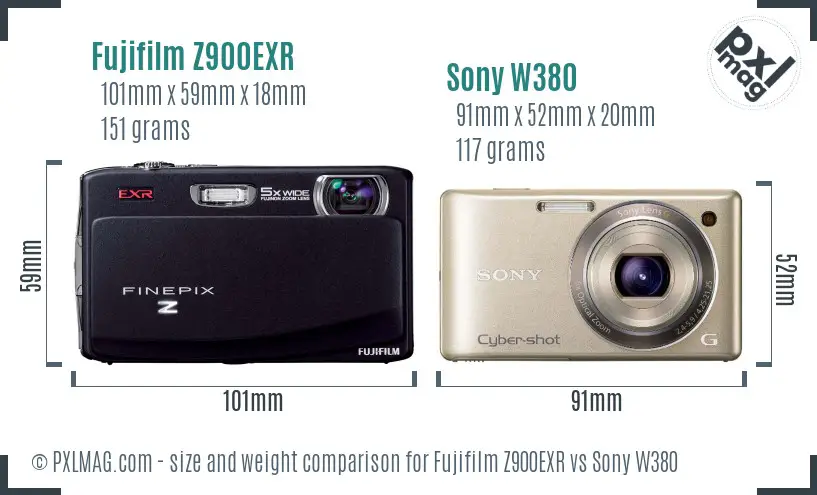 Fujifilm Z900EXR vs Sony W380 size comparison