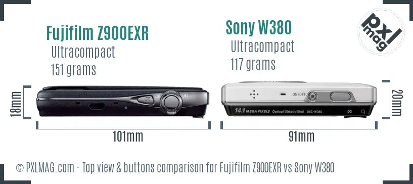 Fujifilm Z900EXR vs Sony W380 top view buttons comparison