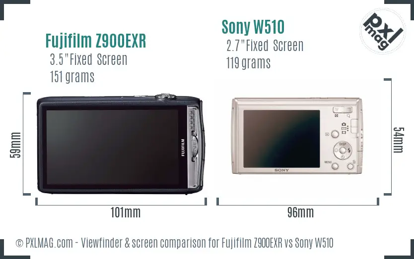 Fujifilm Z900EXR vs Sony W510 Screen and Viewfinder comparison