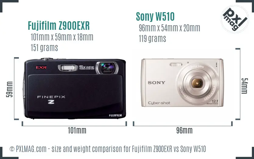 Fujifilm Z900EXR vs Sony W510 size comparison