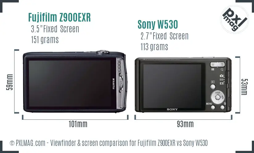 Fujifilm Z900EXR vs Sony W530 Screen and Viewfinder comparison