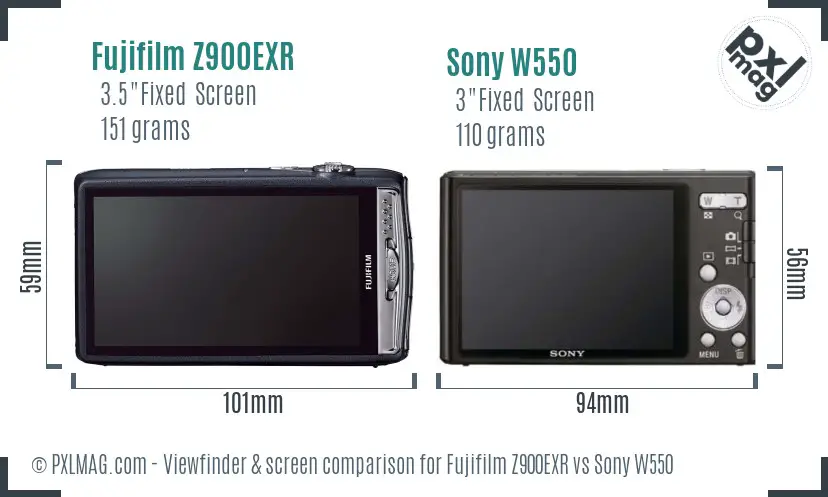 Fujifilm Z900EXR vs Sony W550 Screen and Viewfinder comparison