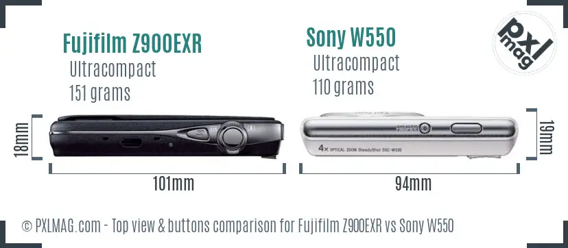 Fujifilm Z900EXR vs Sony W550 top view buttons comparison