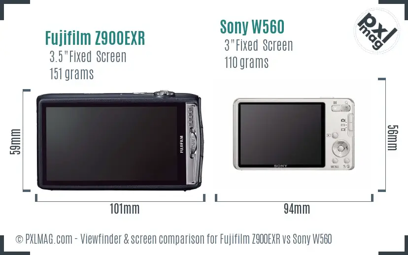 Fujifilm Z900EXR vs Sony W560 Screen and Viewfinder comparison