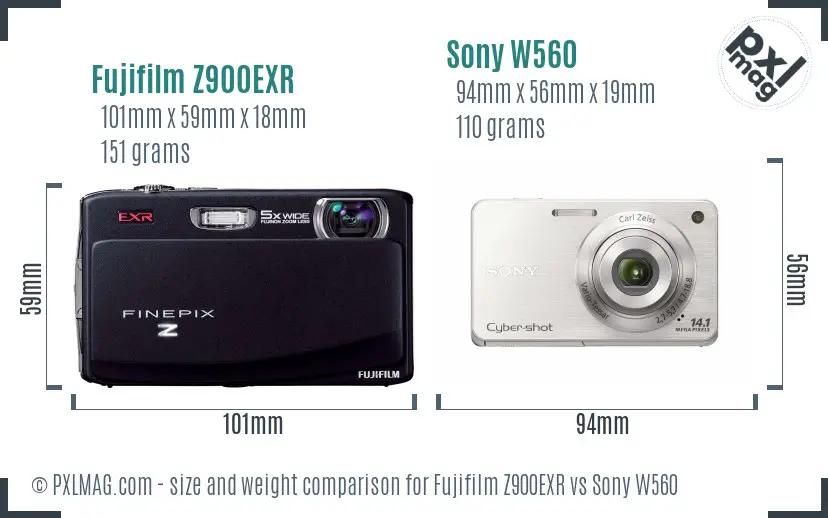 Fujifilm Z900EXR vs Sony W560 size comparison