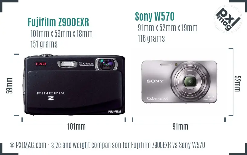 Fujifilm Z900EXR vs Sony W570 size comparison