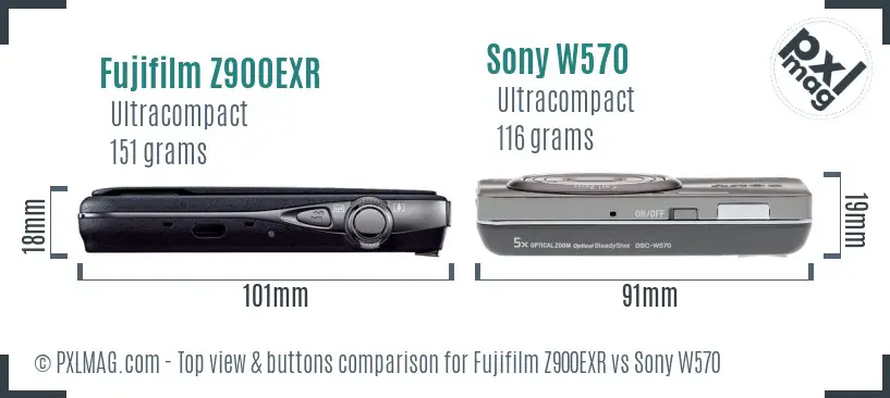 Fujifilm Z900EXR vs Sony W570 top view buttons comparison
