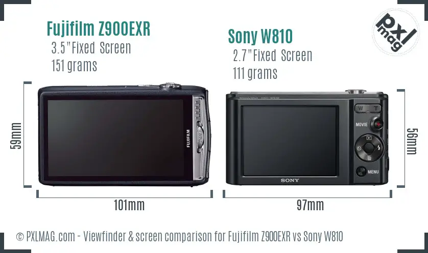 Fujifilm Z900EXR vs Sony W810 Screen and Viewfinder comparison