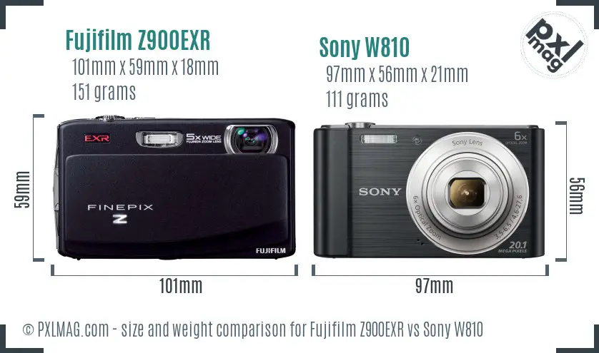 Fujifilm Z900EXR vs Sony W810 size comparison