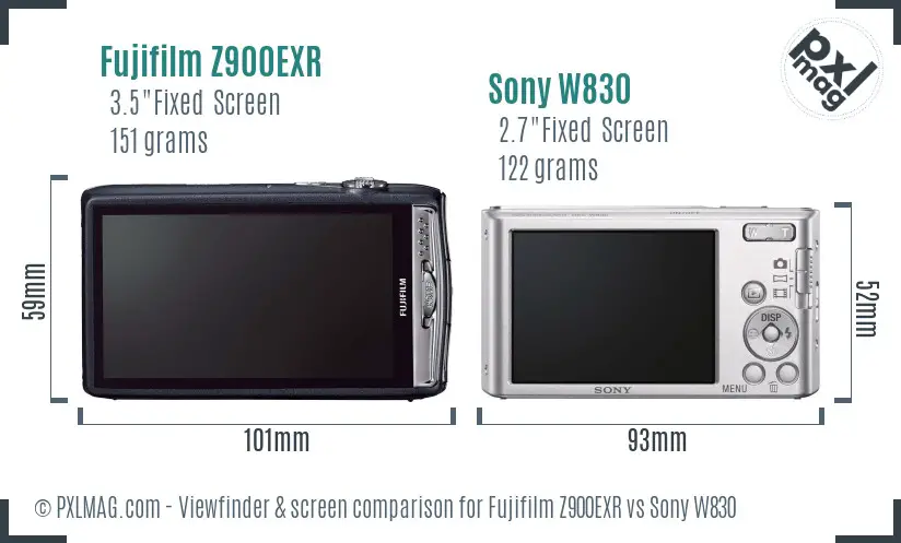 Fujifilm Z900EXR vs Sony W830 Screen and Viewfinder comparison Fujifilm Z900EXR vs Sony W830 Screen and Viewfinder comparison