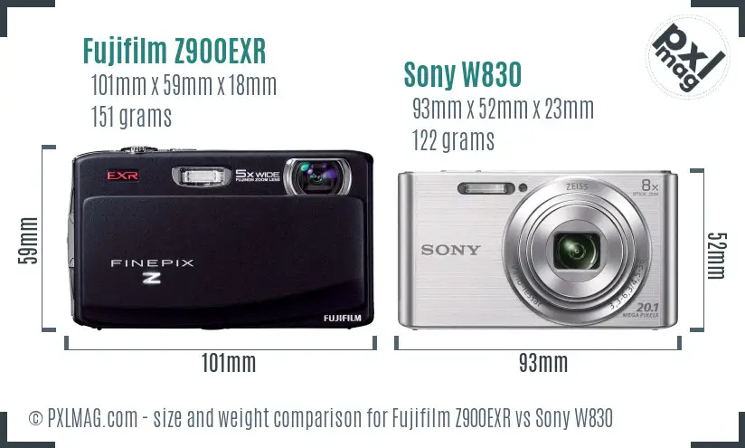 Fujifilm Z900EXR vs Sony W830 size comparison Fujifilm Z900EXR vs Sony W830 size comparison