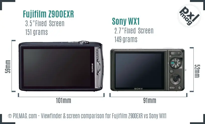 Fujifilm Z900EXR vs Sony WX1 Screen and Viewfinder comparison