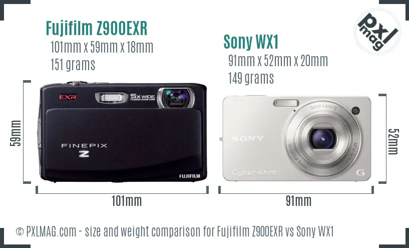 Fujifilm Z900EXR vs Sony WX1 size comparison