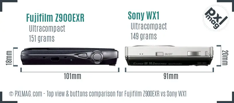 Fujifilm Z900EXR vs Sony WX1 top view buttons comparison