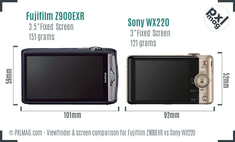 Fujifilm Z900EXR vs Sony WX220 Screen and Viewfinder comparison