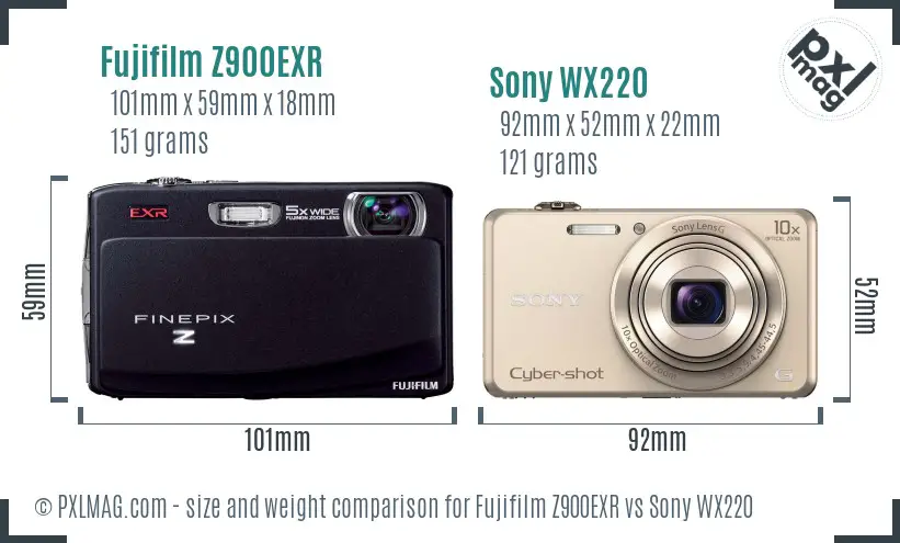 Fujifilm Z900EXR vs Sony WX220 size comparison