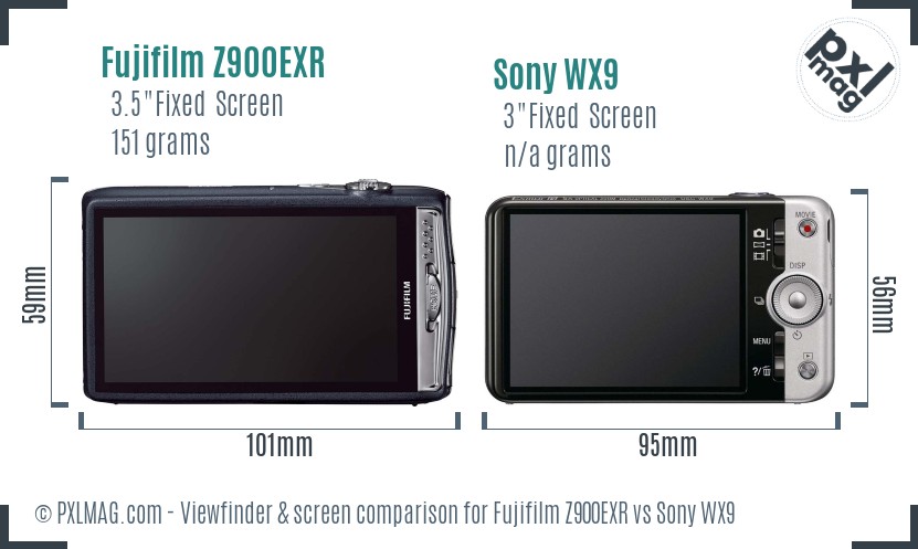 Fujifilm Z900EXR vs Sony WX9 Screen and Viewfinder comparison