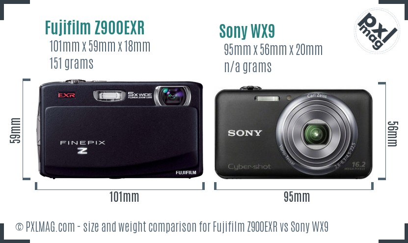 Fujifilm Z900EXR vs Sony WX9 size comparison