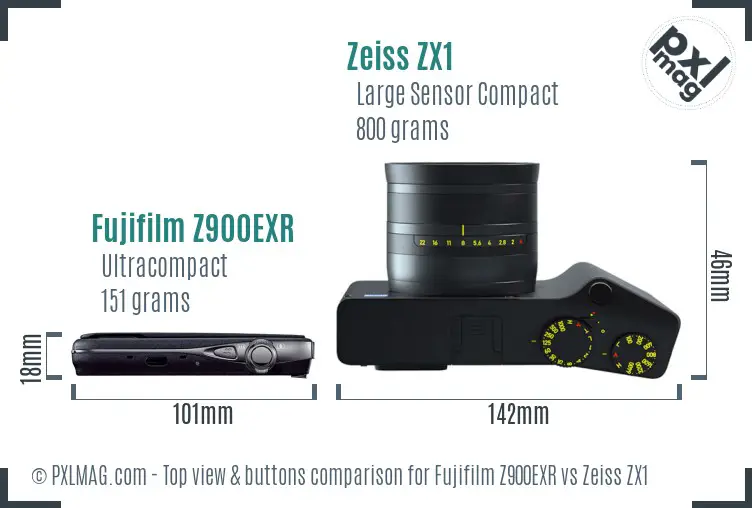 Fujifilm Z900EXR vs Zeiss ZX1 top view buttons comparison