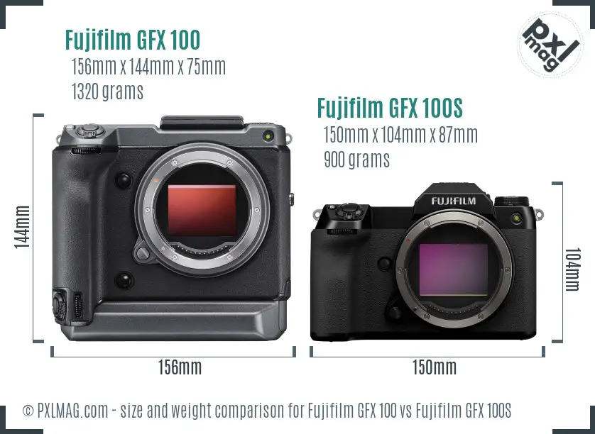Fujifilm GFX 100 vs Fujifilm GFX 100S size comparison